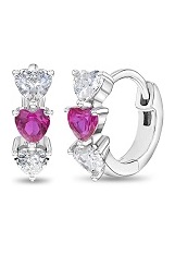 itsy-bitsy silver 10mm heart shaped fuchsia and clear cz baby huggie earrings